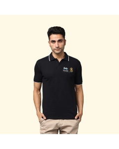 Greys&Blues Pima Collar T-Shirt- Black with White